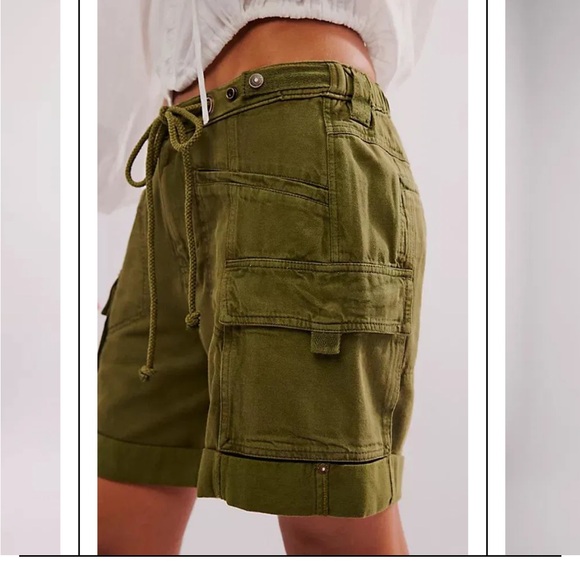 Free People Frankie Cargo Shorts Army Green M NWT - Picture 2 of 4